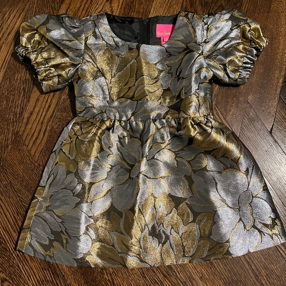 Lilly Pulitzer 2T Mini Priyanka Dress Gold and Silver metallic peony brocade - Picture 2 of 8